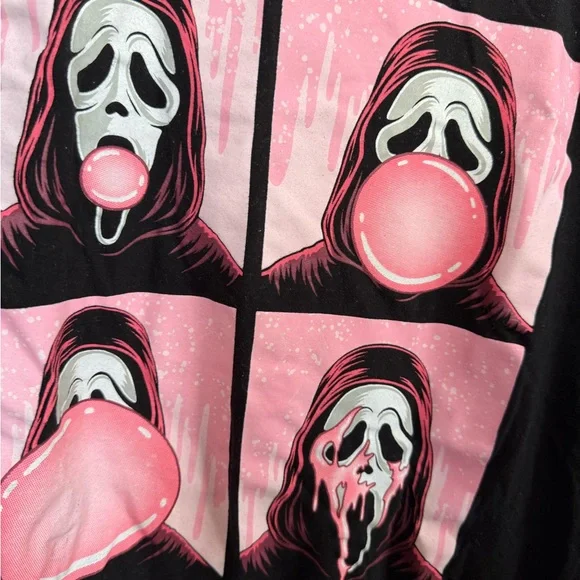 Ghost Face Black and Pink Graphic T-Shirt - Picture 2 of 3